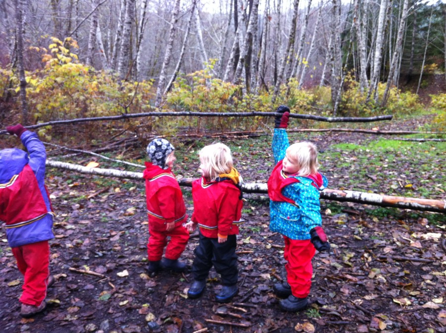Limbo! Working together to lift the stick high. And safely! We are still working on how to play with sticks without accidentally hurting someone. 