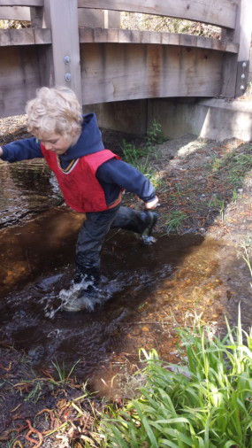Jared shows us how he can skip across the water in his gum-boots and rain pants with out getting wet! 